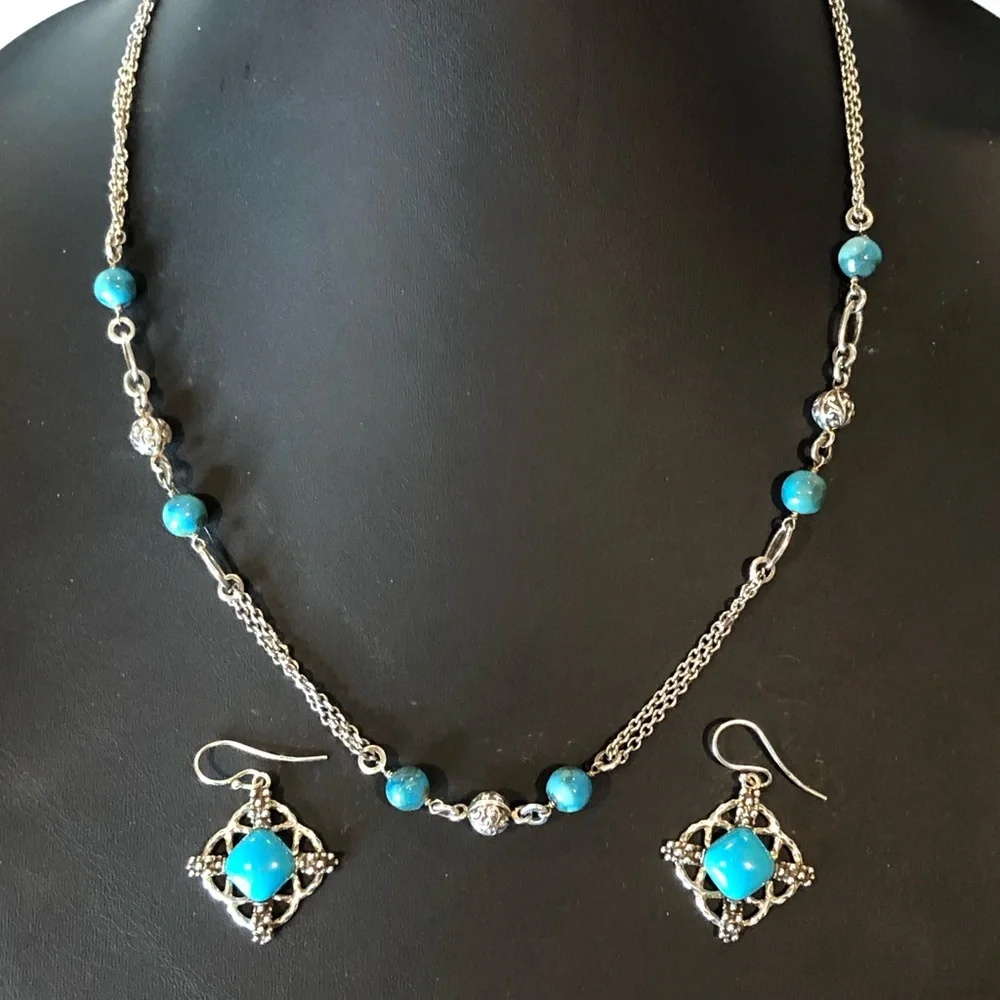 LOIS HILL & MICHAEL DAWKINS Sterling Silver Turquoise Necklace and Earring Set